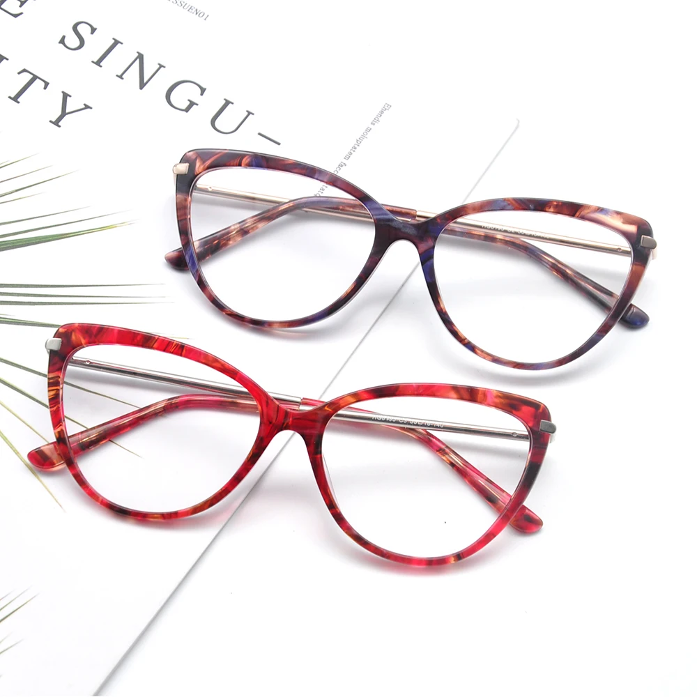 

Wholesale Famous Brands Fashion Designer Women Acetate Cat Eye Frames Optical Glasses Eyeglasses