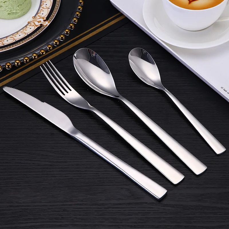 

Modern silver spoon fork and knifes cutlery set stainless steel silverware cutlery gift box flatware sets