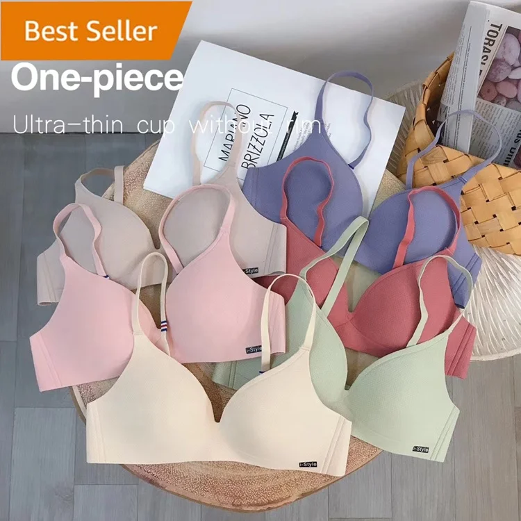 

Dropshipping cheap One Piece wireless Push Up young sexy girls seamless ladies Bra, Black, skin color, pink, gray, green, dark purple, brick red