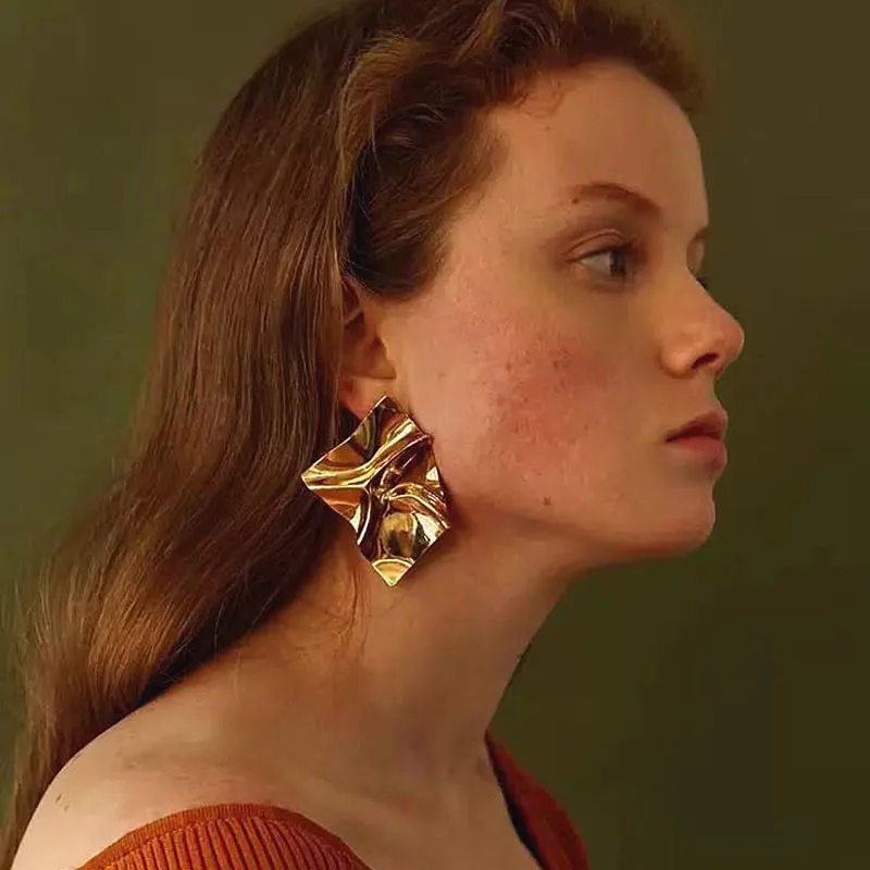 

European Large Earrings Luxury 2019 Party Ear Gold Square Drop Earrings For Women Fashion Jewelry, Gold,silver