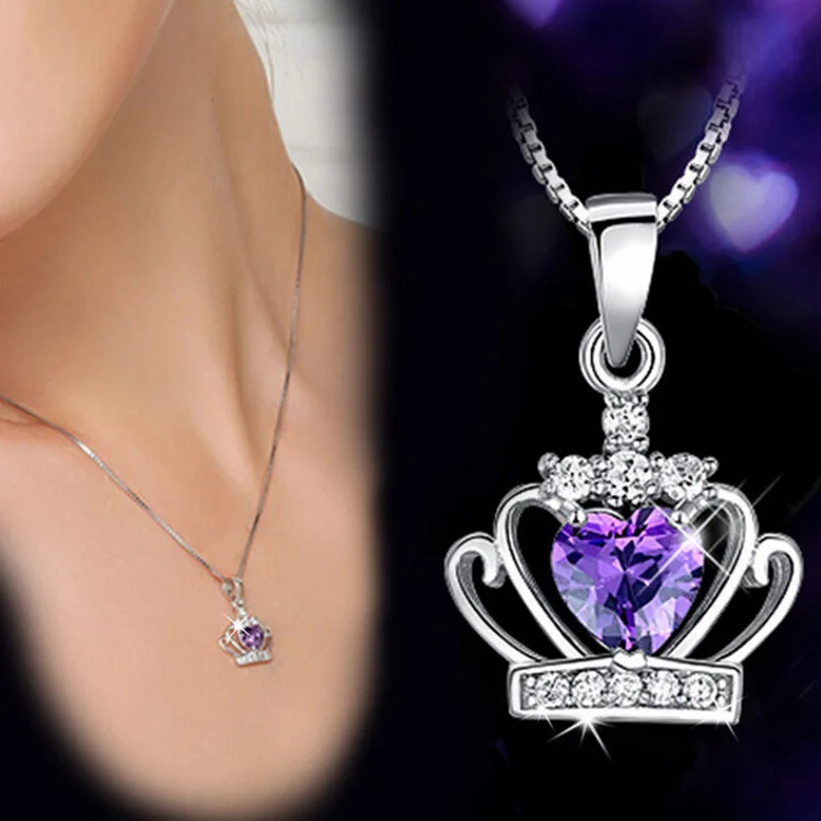 

New Arrival y Austrian Crystal Crown Wedding Pendant Purple Water Wave Necklace for women
