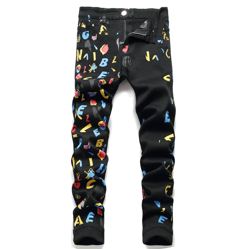 

AIPA Oem Customization Mens Black Hip Hop Hand Skinny Leg Jeans With Print Trouser, Customized color