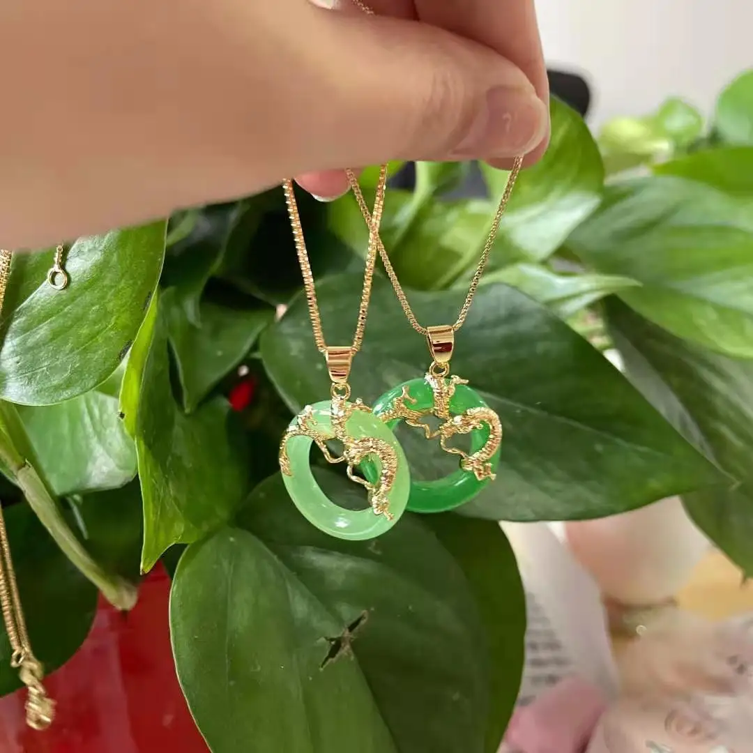 

Jade dragon 2021ins fashion women Malay Chinese dragon necklace gold plated chain necklace