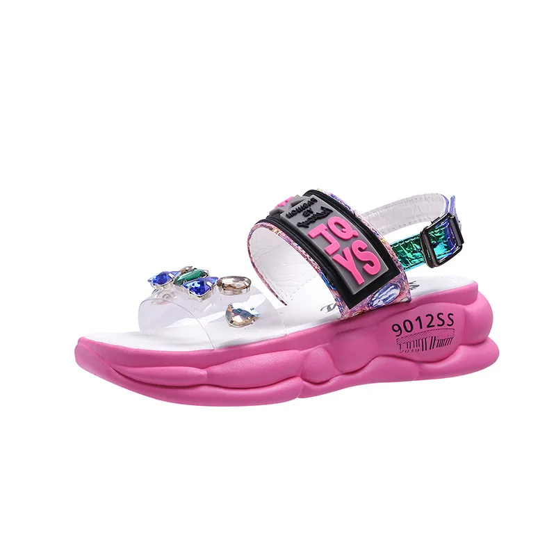 

Wedge Heel Sandals Female Summer New Style Korean Version Of Color Diamond Super Buckle Platform Sandals, Yellow,white,pink
