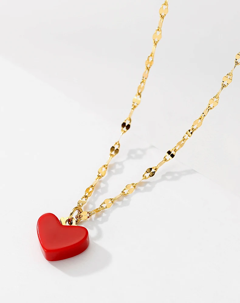 

Red Heart Necklace Jewelry Gold Plated Stainless Steel for Women Pendant Necklaces Charm Necklace Link Chain 12 Pcs Trendy FANZE