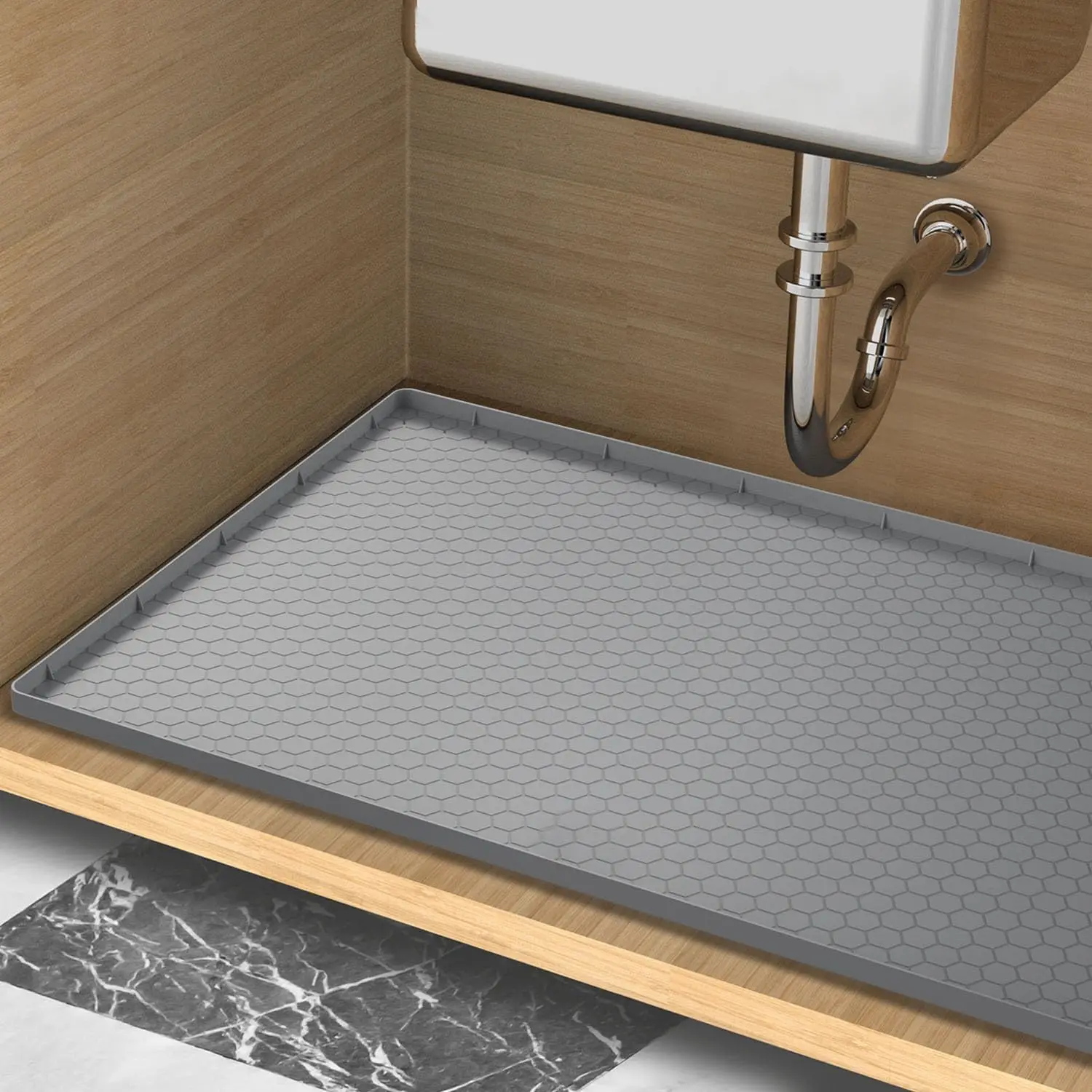 Large Size Food Grade Silicone Waterproof Kitchen Sink Mat Non-Slip Backing Pet Friendly Drip Tray Liner for Bathroom Cabinets