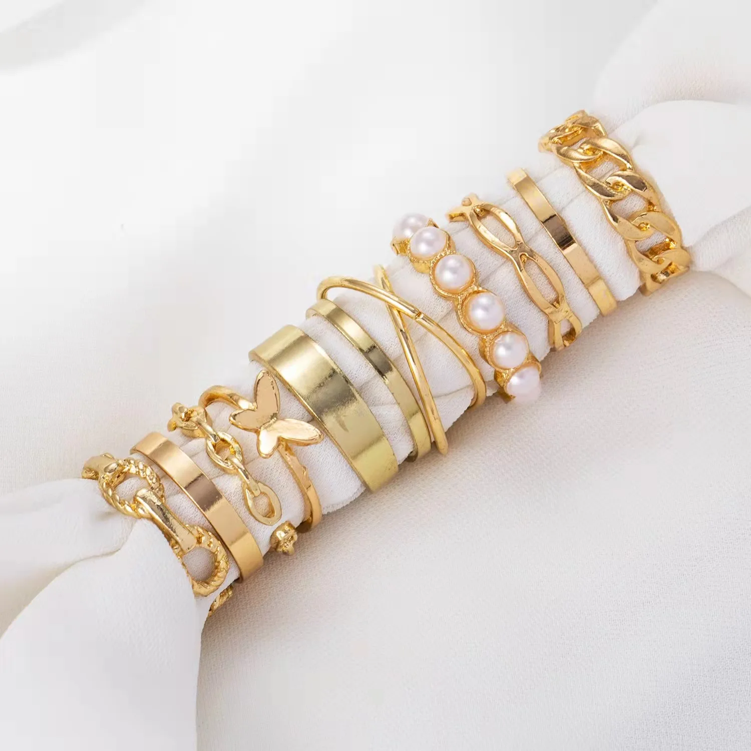 

Pearl ring wholesale Europe and American fashion jewelry geometric pearl ring simple butterfly ring set for girls