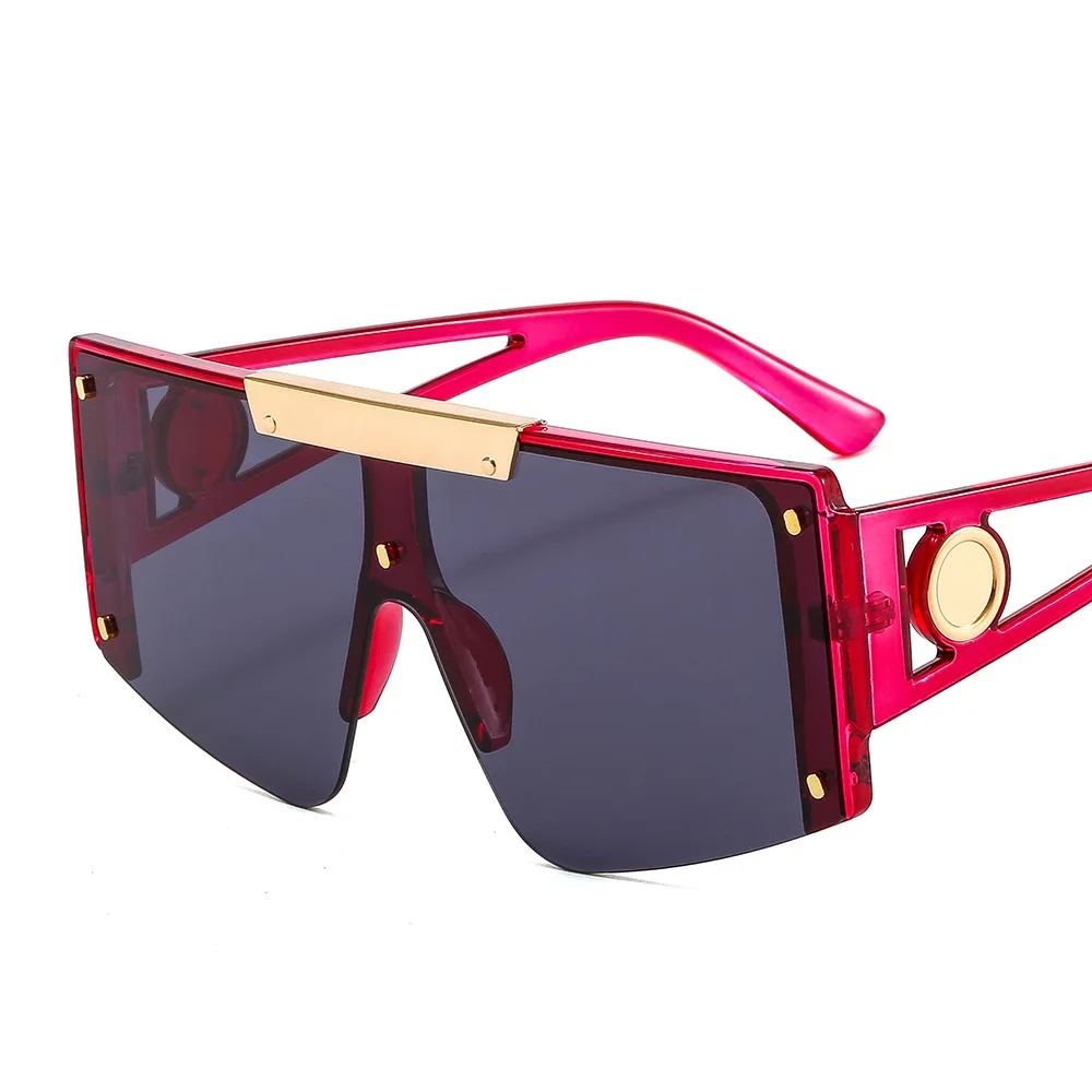 

Hot selling 2021 american women fashion red pc one piece half frame rimless lens big sunglasses oversized