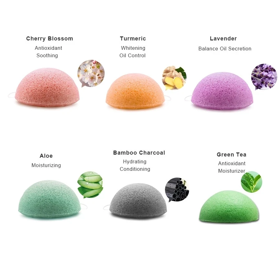 

Hot Selling on Amazon natural exfoliating sponge facial care sensitive skin konjac cognac cleaning sponge, Multi colors