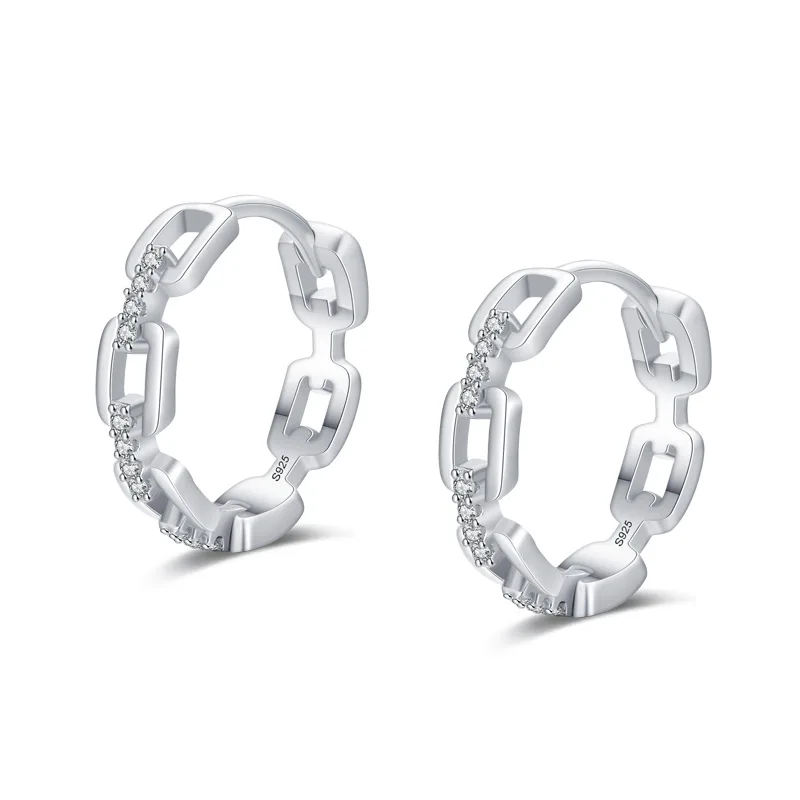 

Hot Selling S925 Silver Hoop Chain shape Micro Diamond Earrings Classic Niche High-end Ear Jewelry