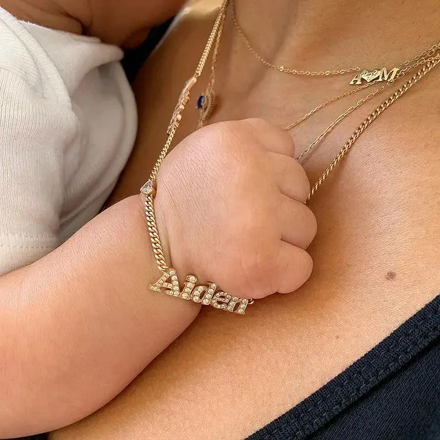 

Personalized Custom LOGO Multiple Names Necklace Jewelry 18k Gold Plated Stainless Steel Letter Name Plate Necklace, Colors