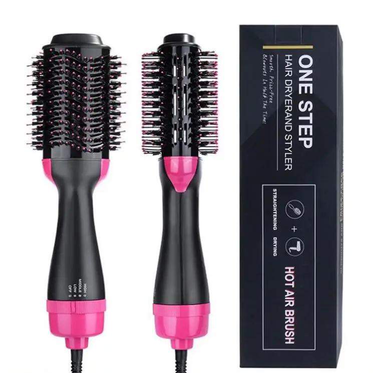 

Hot Air Brush 3-IN-1 Negative Ions Hair Dryer Brush, Electric Blow Dryer Curler and Straightener for All Hair Types, Black+pink hair dryer