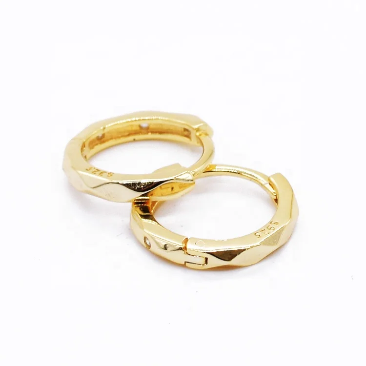 

Simple Round Design 14K Gold Plated Thick Initial Hoop Simple Huggie Earrings