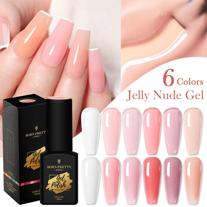 

BORN PRETTY Nails Supplies 15ml Jelly Gel Polish Pink Nude Soak Off UV Gel Nail Art Polish for Nail Salon, 6 colors for choose