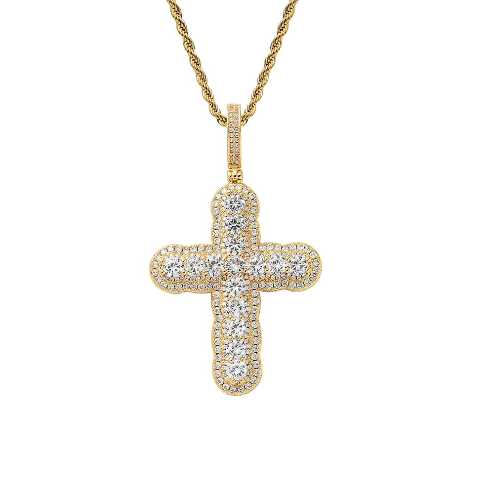 

TUNKALL CN316 Bling bling Cross Pendant Brass Micro pave with CZ stones Necklace Hip Hop Jewelry for men and women