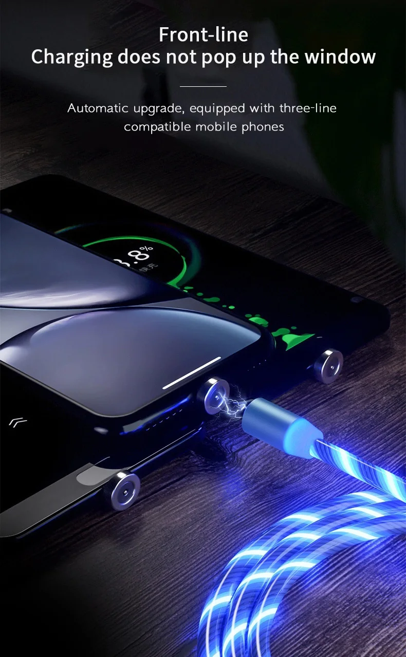 High Quality Usb Magnet Phone Charger 3 in 1 Micro Type C 8P Glow Led Glowing Flowing Fast Magnetic Charging Cable - ANKUX.COM
