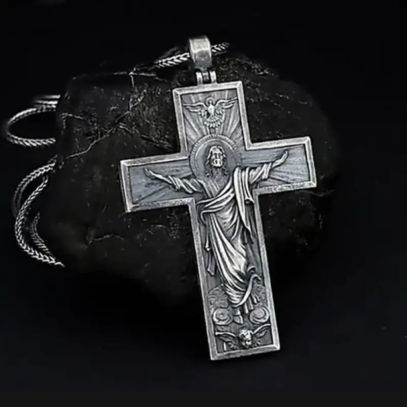 

Vintage Punk Religious Jewelry Devoted Prayer and Blessing Pendant Jesus Classical Cross Men's Necklace