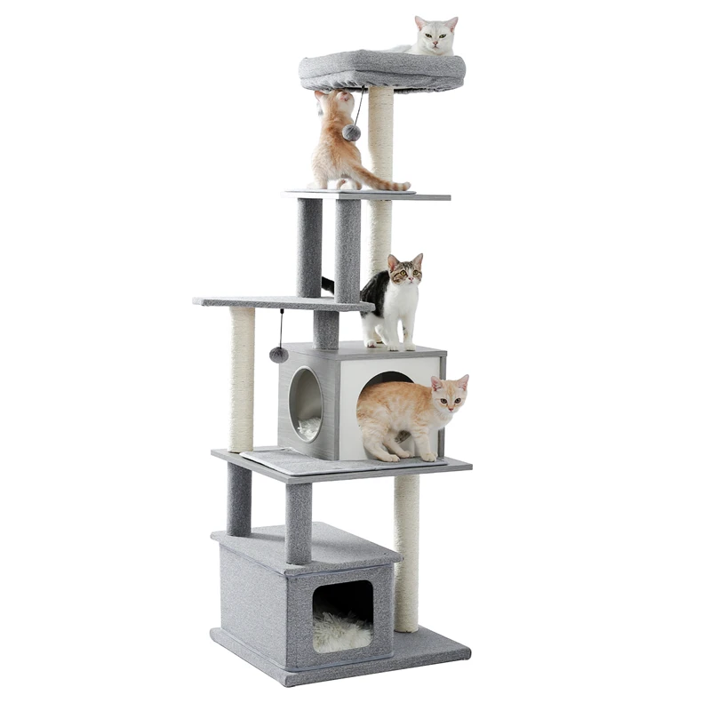 

Free Shipping Overseas Warehouses Stocked Multi-Layer Cat Platform Cat Tree Tower for Climbing and Sleeping, Gray