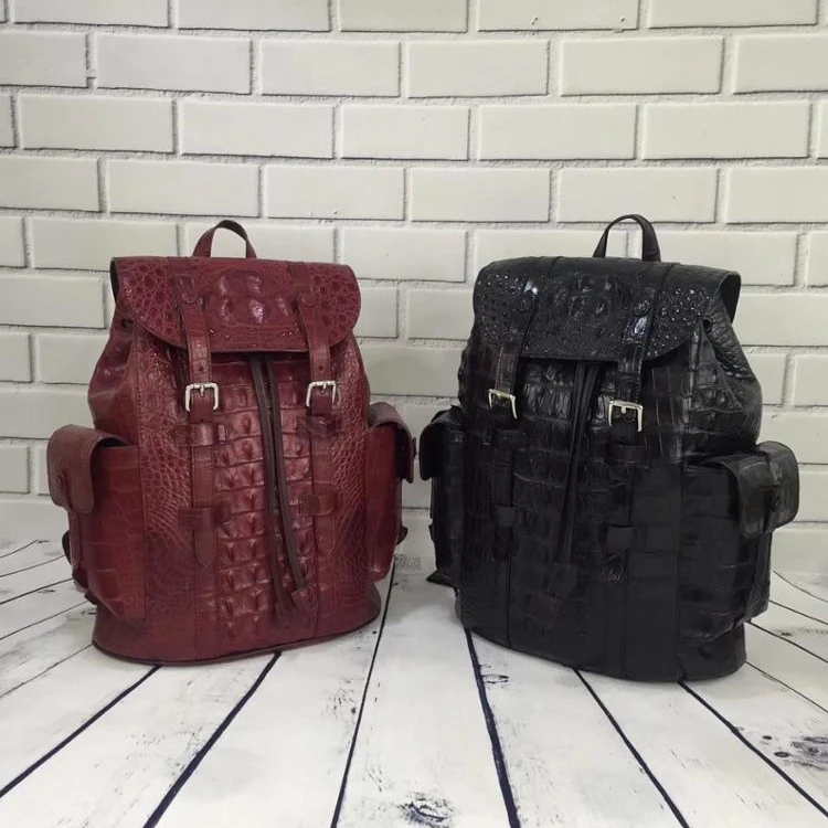 

Newest design Cappuccio brand name luxury crocodile leather large capacity backpack for men, Black red