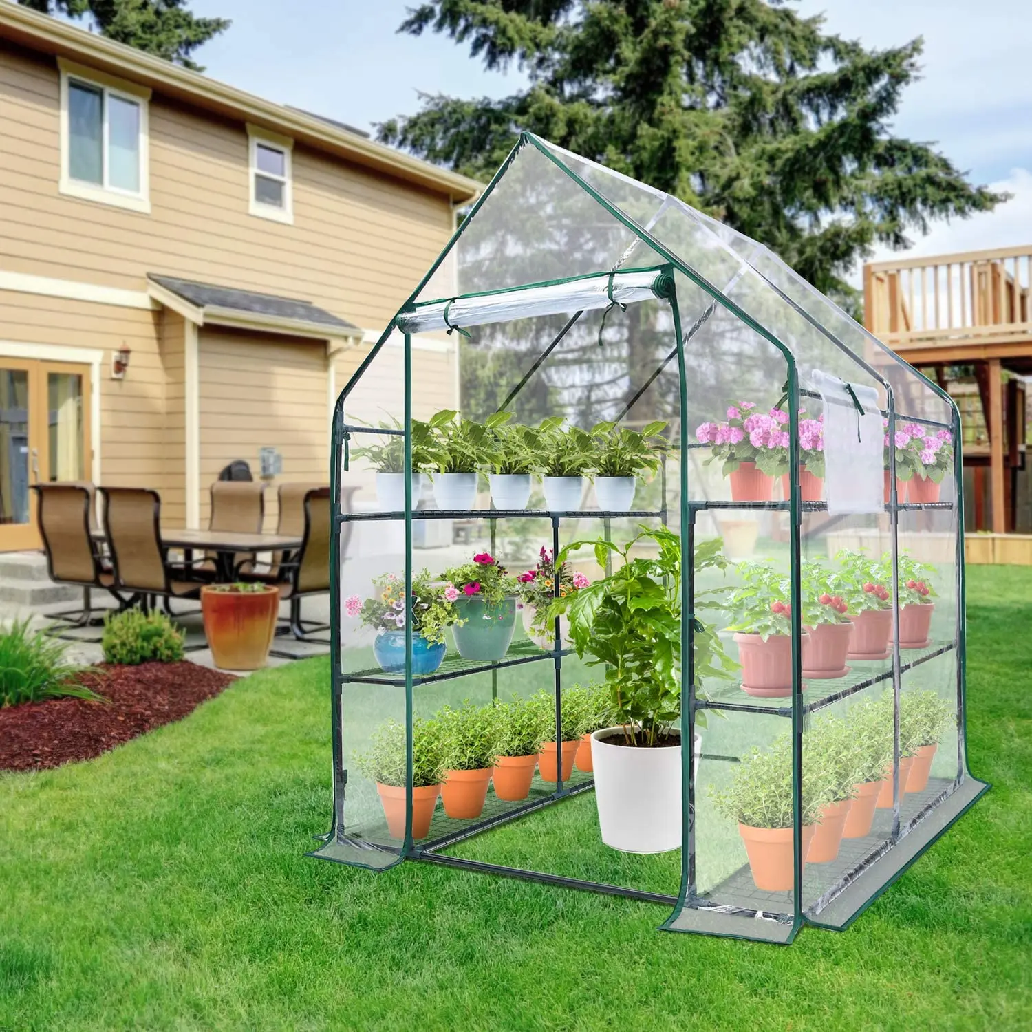 

Small Green house Outdoor Greenhouse Portable Greenhouse with Anchors and Roll-up Zipper Door,Grow Plants Seedling Herbs or Flow, Transparent