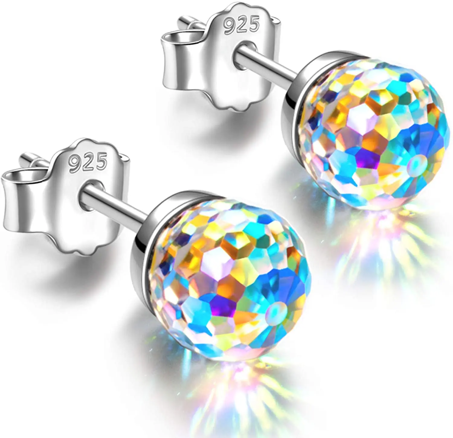 

Hermosa Austria Crystal Earrings Fantastic World Round-cut Stud Earrings 925 Sterling silver Earrings for Women Jewelry, 5 colors