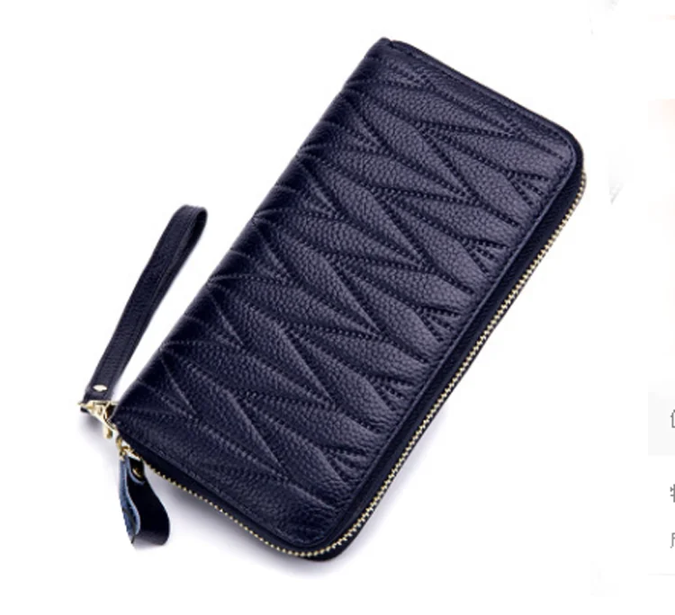 

2021 Fashion Real Leather Travel Ladies Wallets Zipper Style Wallet Wristband RFID Blocking Credit Card Cash Purses For Women, Customized color