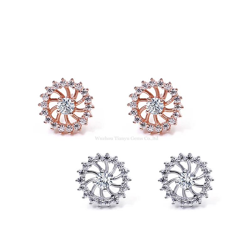 Tianyu sunflower simple jewelry white rose gold plated 3mm moissanite sterling 925 silver women stud earrings