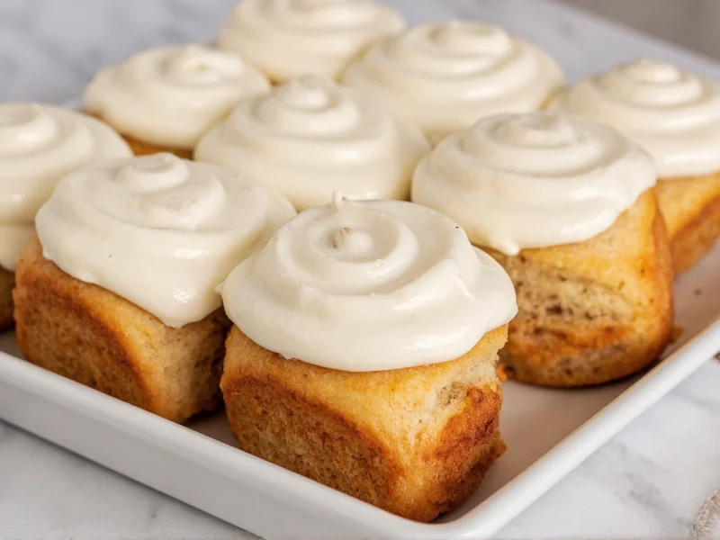 Freshly baked homemade cinnamon yeast rolls with cream cheese frosting