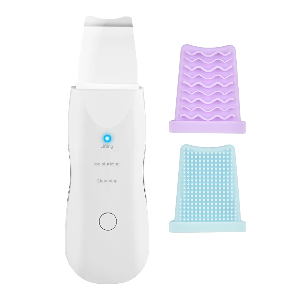 

Dropshipping New Style Dermabrasion Beauty Personal Care Ultrasonic Ion Professional Skin Scrubber with Silicone Brush Heads, White