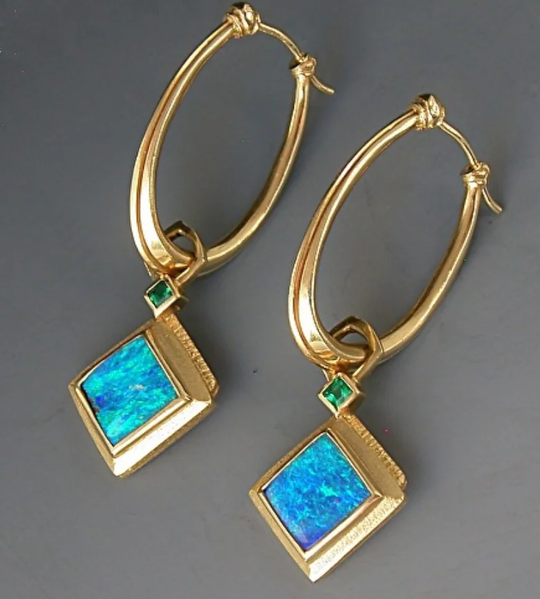 

Amazon Hot Sale Blue Fire Opal Ocean Stone Earrings 18k Gold Plated Square Emerald Earring for Women Girls