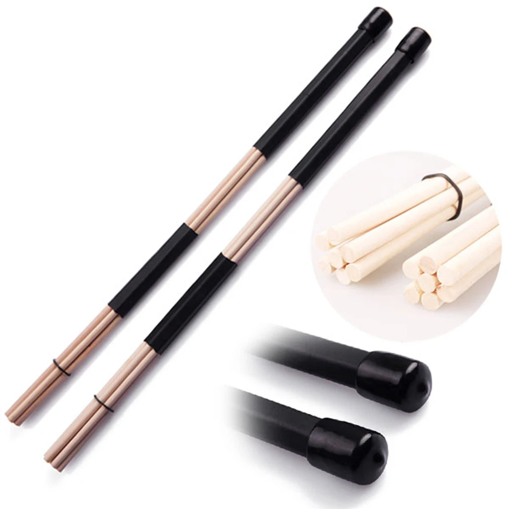 

1 Pair Drum Sticks Professional Bamboo Country Jazz Ballad Percussion Drum Brushes Bundle Drum Sticks With Rubber Handle