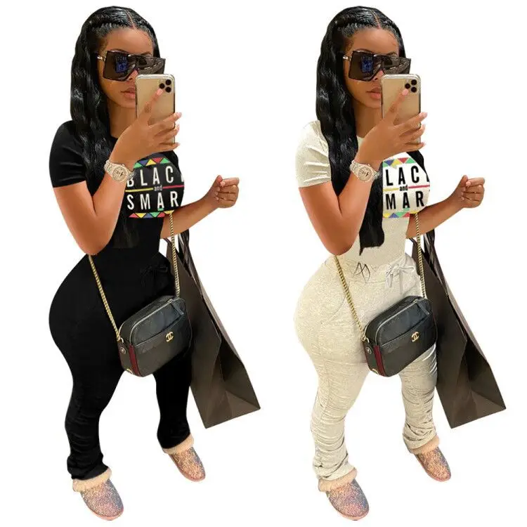 

Hot Sale Stacked Pants Two Piece Set Letter Offset Printing Casual 2 Piece Set Women, Picture color