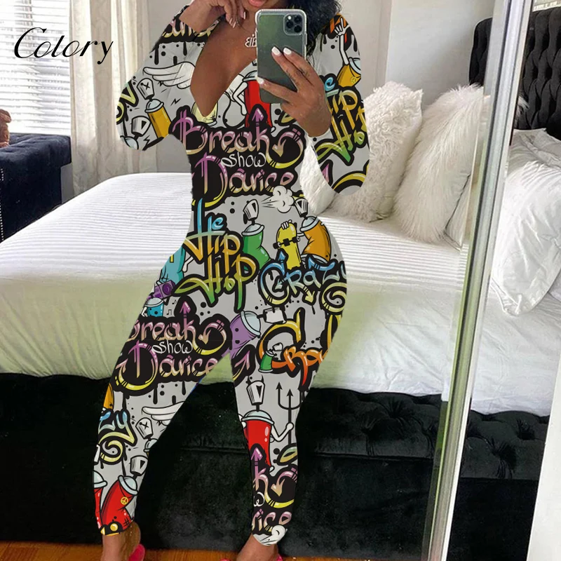 

Colory Plus Size Women Romper Clothing Dress Graffiti Print, Picture shows