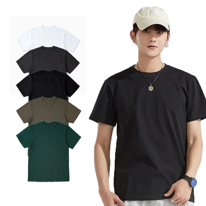 

2021 Summer Custom Logo High Quality 340 G 100% Slubby Cotton Blank Plus Size Men's T-Shirts, Customized colors