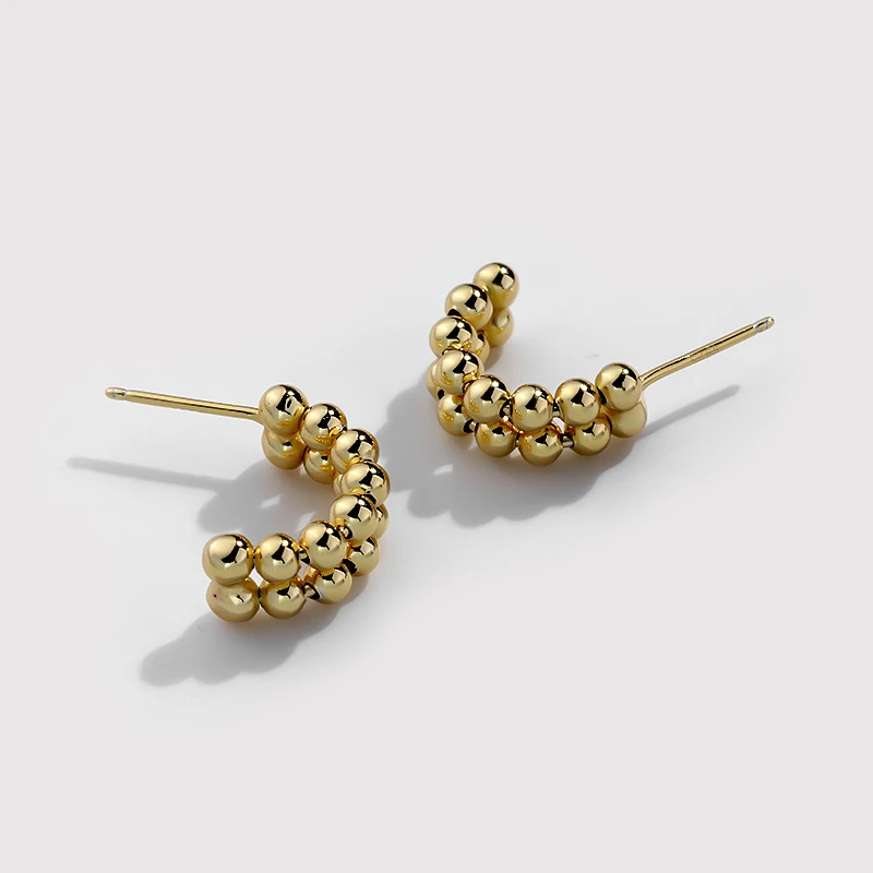 

E1777 Moyu 925 sterling silver fashion women jewelry 18K gold bead earrings stud
