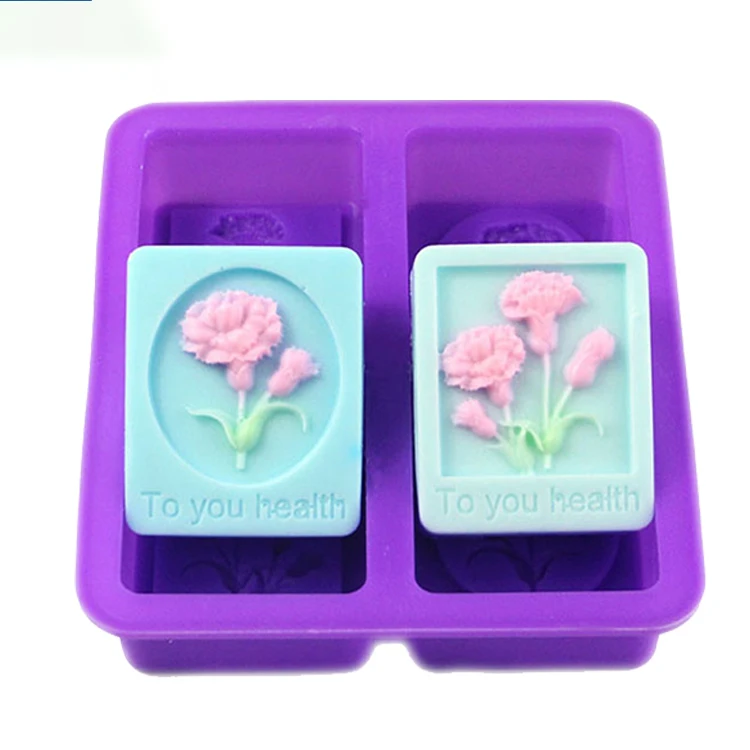 

4 Cavities Custom 3D Carnation Durable Silicone Flower Baking Chocolate Soap Mold, Purple or customized color