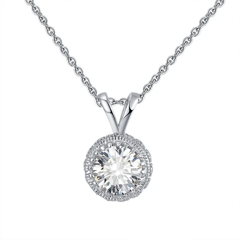 RINNTIN SN215 Halo Round Pendant 925 Sterling Silver Necklace for Women Sterling Silver Clear Cubic Zirconia