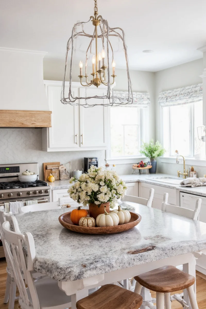 Kitchen transitioning from fall to holiday decor