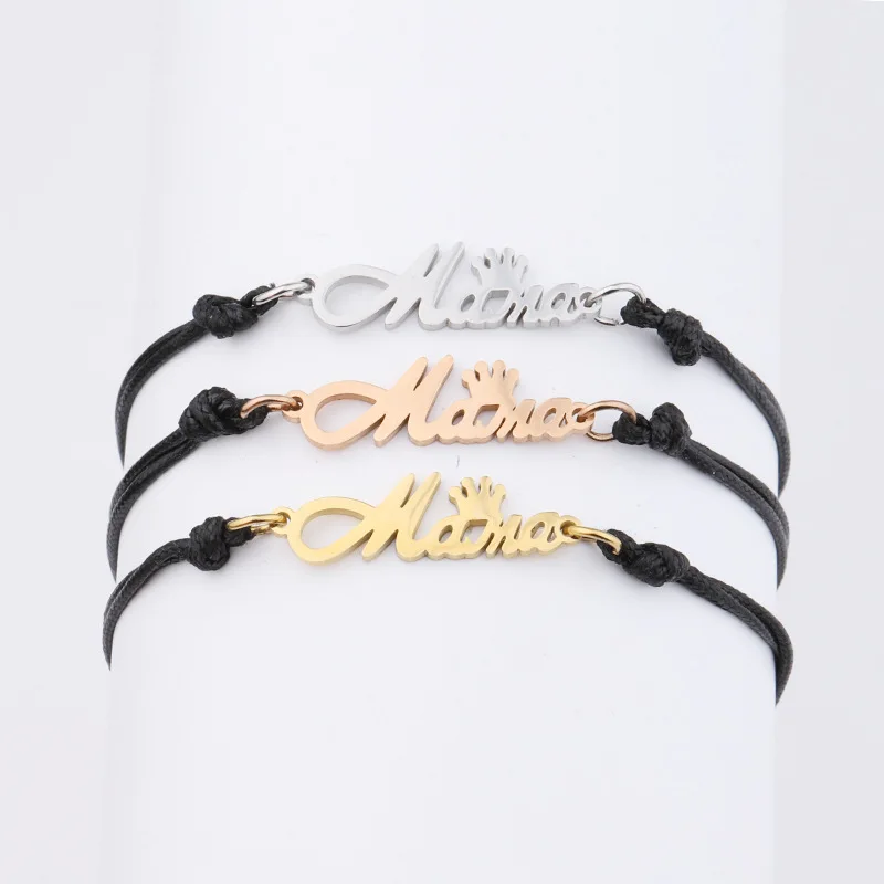 

Mother's Day Gift Mirror Stainless Steel MOM Crown Woven Bracelets DIY Mother's Day Commemorative Gift Bracelets, As pic