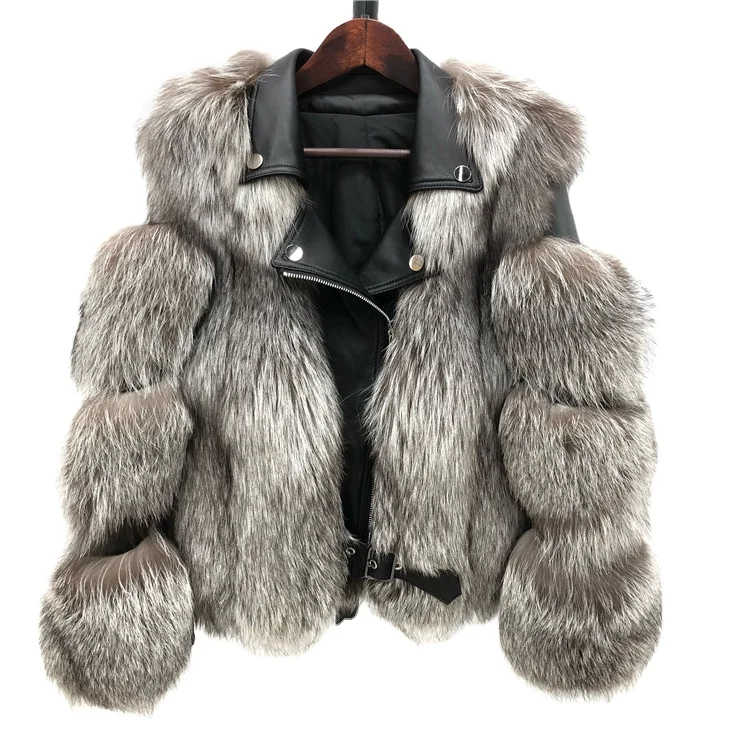 

2020 Luxury design ladies leather and fur coats genuine real fox fur coat women, Customized color