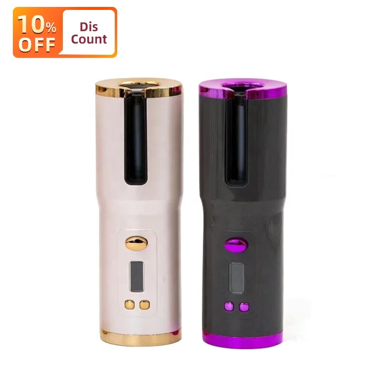 

Air Flat Electric Usb Ceramic 2021 Mini Roller Rotating Iron Auto No Heat Straightening Wireless Cordless Automatic Hair Curler, Pink,grey