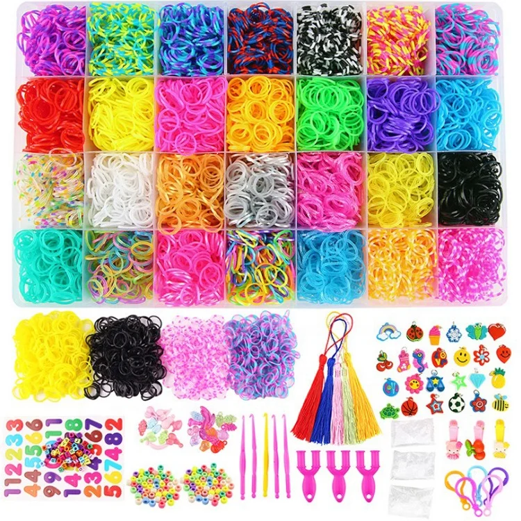 

Amazon hot selling non-toxic children DIY 28 colored rubber loom bands set