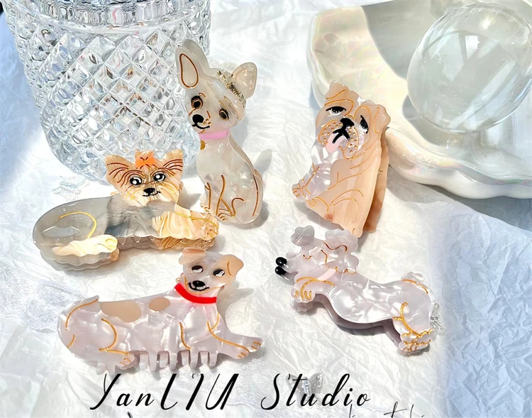

Custom cute dog shape hair clips with logo biodegradable acetate animals claw clips for women thin hair