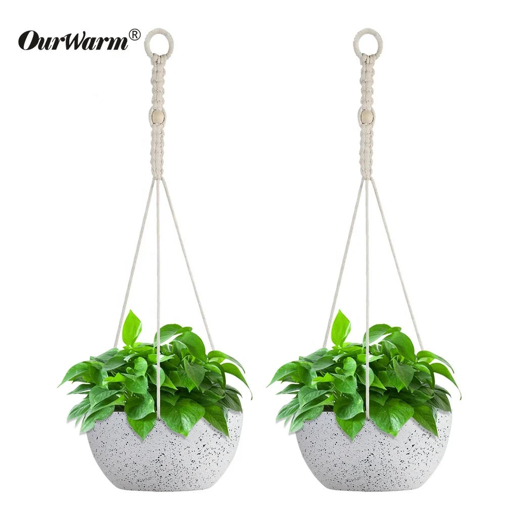 

OurWarm Custom 2pcs Indoor Decoration Boho Wall Macrame Plant Hangers Hanging Planters With Pot, Ivory white