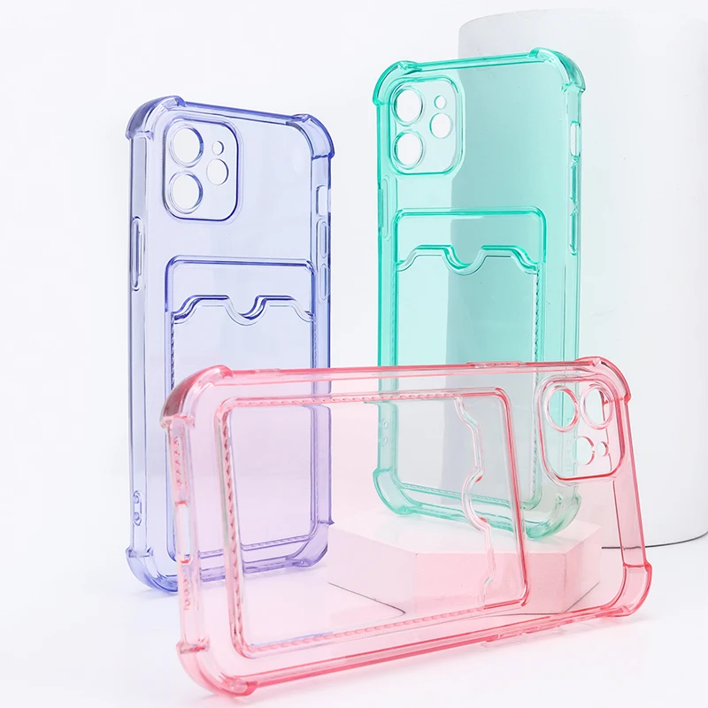 

Portable Hidden Card Pocket Slot TPU Wallet Mobile Cover Clear Cell Phone Case for iPhone 11 12, 7 color selection