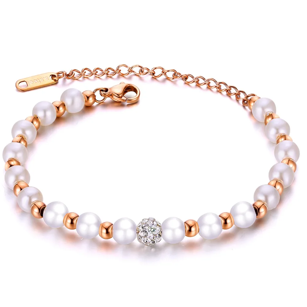 

Flashing Delicate Beautiful Women Stainless Steel Natural Baroque Pearl Bracelet, Rose gold/silver