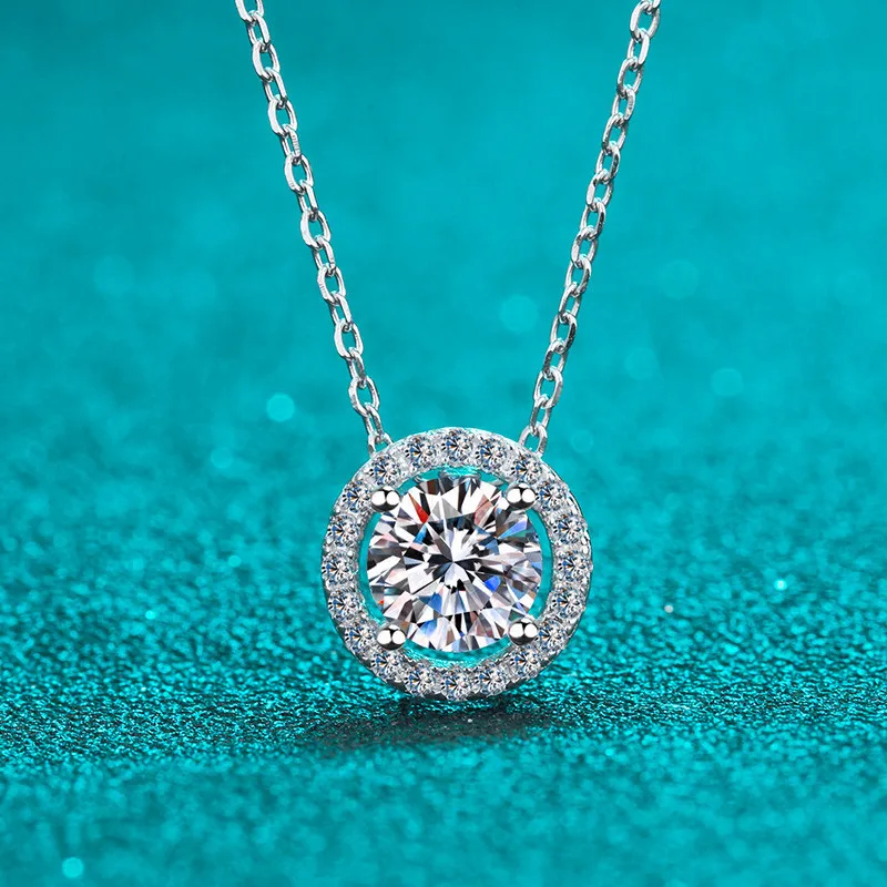 

Silver 925 Original Diamond Test Past 0.5-2 Carat D Color Round Brilliant Cut D Color Moissanite Gemstone Pendant Necklace Gift