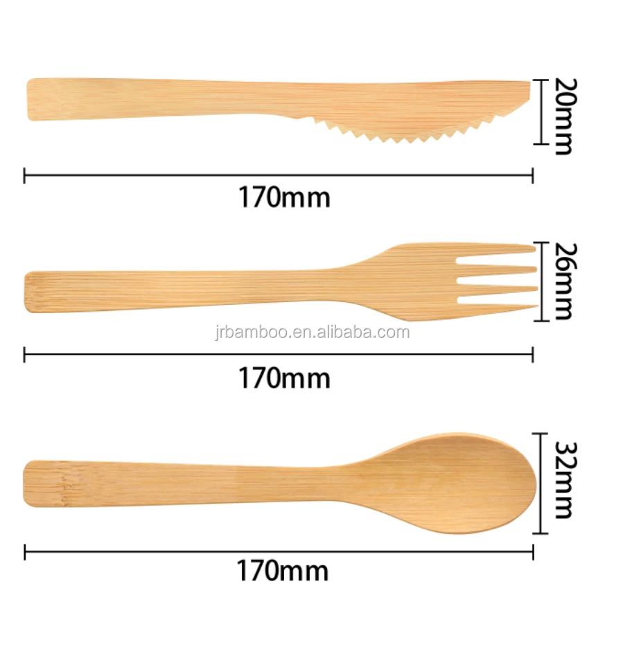 Higher Quality Disposable Bamboo Cutlery Set 3 Piece Bamboo Dishware