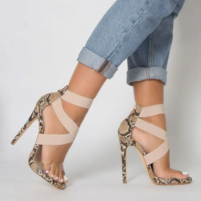 

Beige Snake Clear Strappy Stiletto heels women high heel shoes for ladies sandals