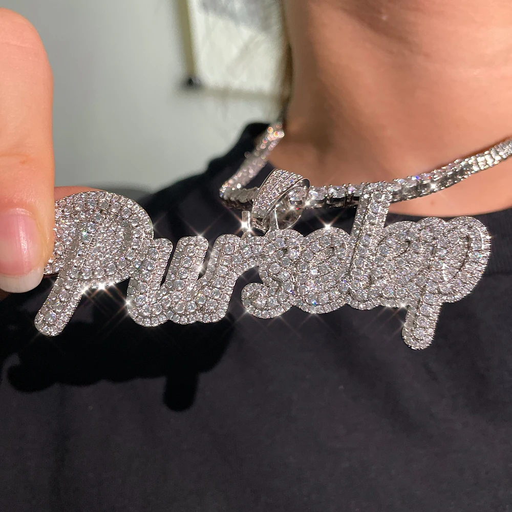 

Iced Out Pendants Personalized Necklace DIY Signature Letters Pendant Icy Nameplate Custom Name Necklaces for Birthday Gifts